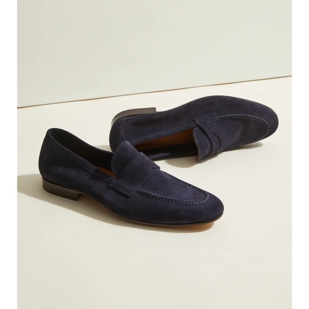 Jack Erwin Edward Mens Size 11.5 Blue Suede Leather Penny Loafer $248 MSRP